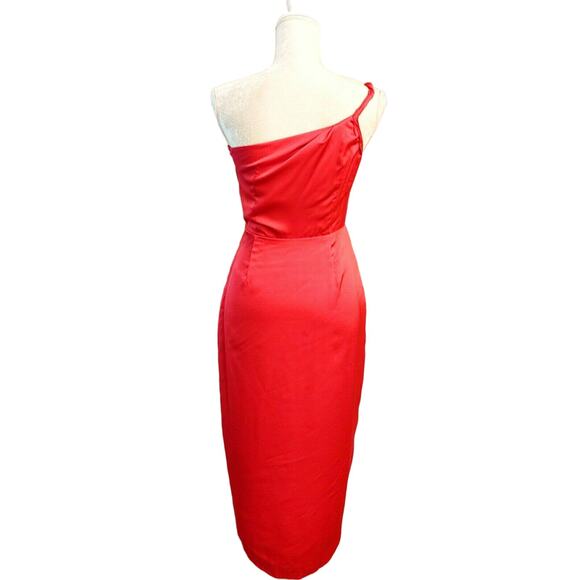 AMUR Deena One Shoulder Cut Out Hot Pink Satin Cocktail Dress $495 Sz 4 - Picture 4 of 8